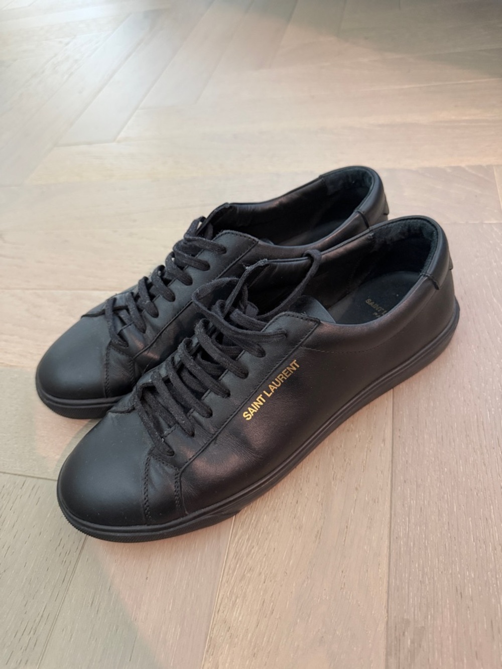 Saint Laurent Black Leather Low-Profile Sneakers with Gold Logo